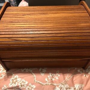 Brookstone vintage Teak Wood Tambour Desk Roll Top Box Thailand